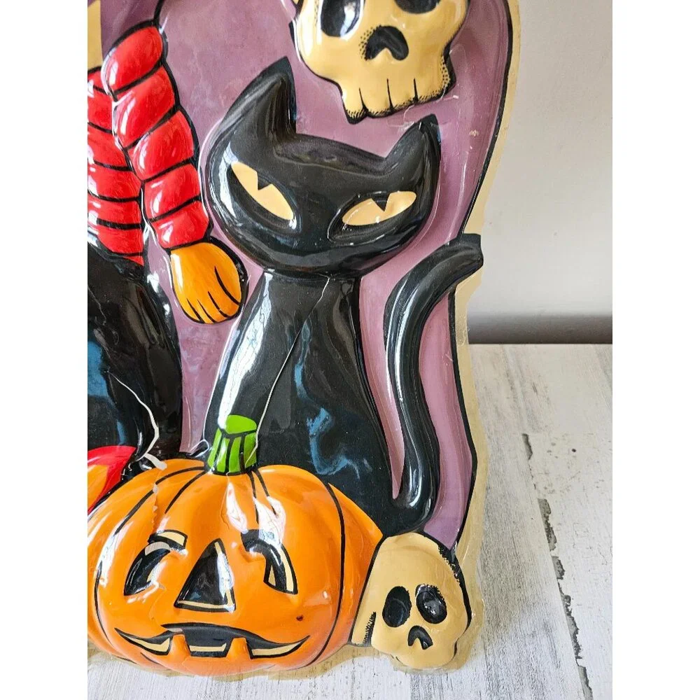 Vintage witch celluloid plastic Halloween hanging lawn window cauldron skulls ca